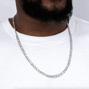 925 Sterling Silver Italian Diamond-Cut Figaro Link Chain Necklace 5mm 22in